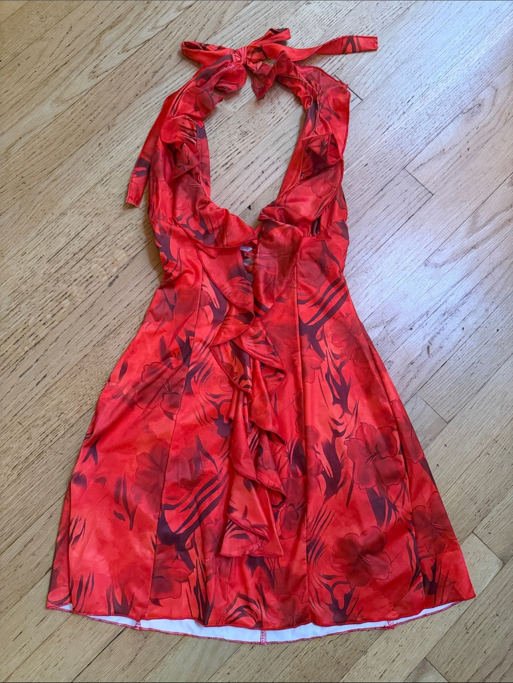 Red Floral Halter Dress - Elegant Summer Dress